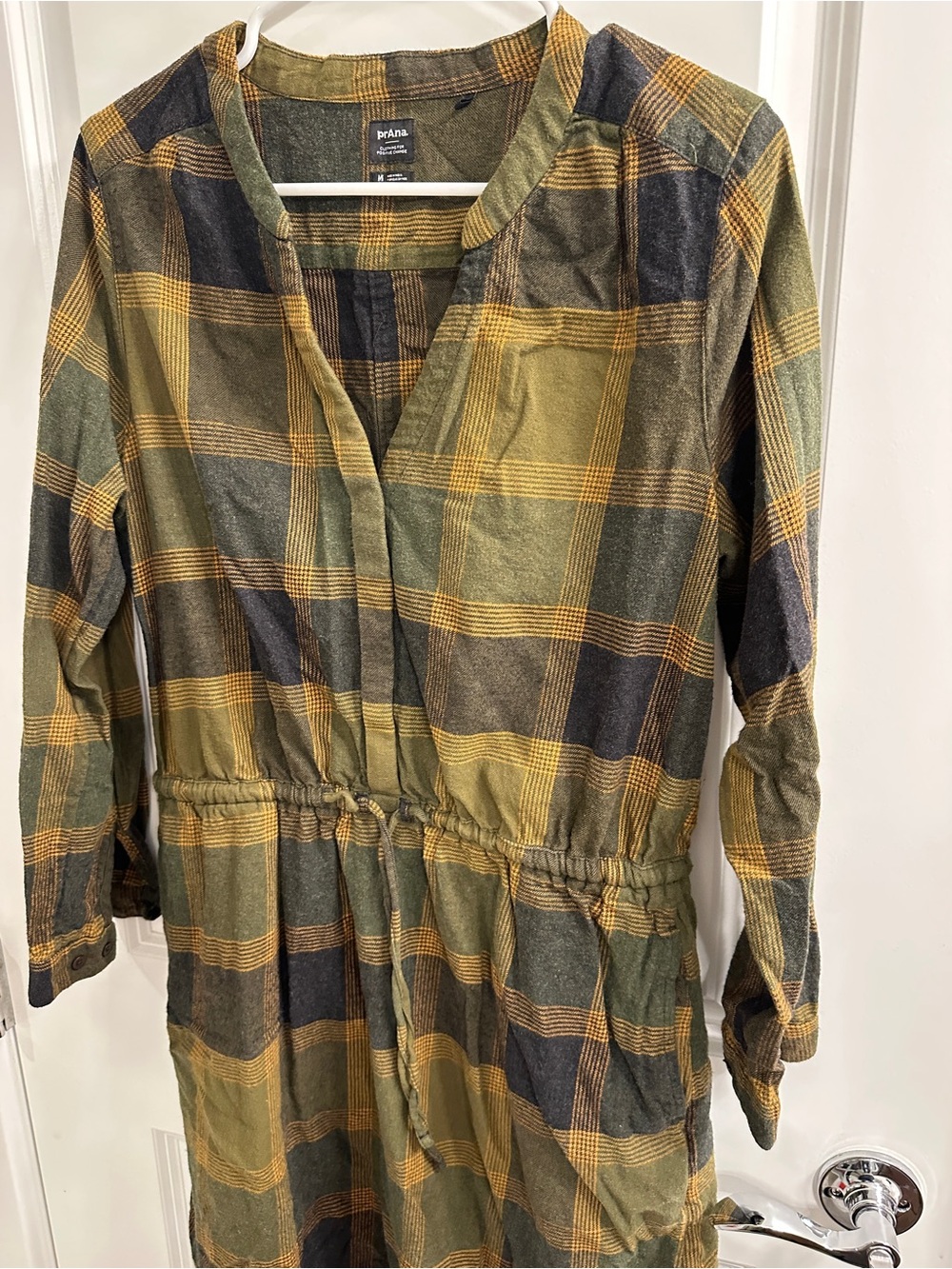Prana Olive and Brown Plaid Drawstring Waist Dress - Picture 4 of 9